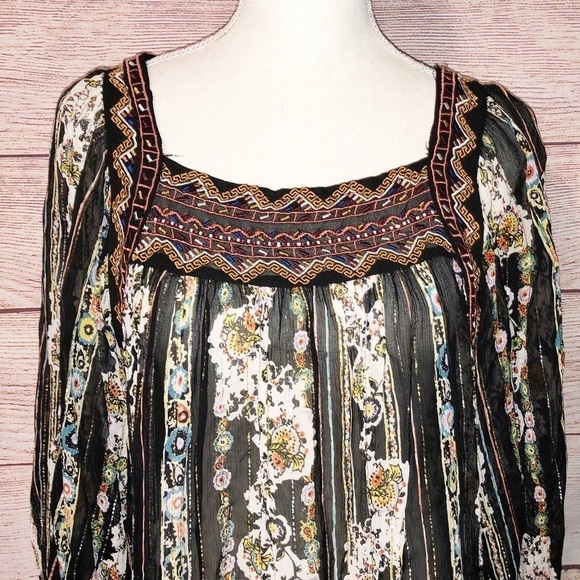 Free People Dance Magic Floral Print Metallic Tunic Dress Size S - Picture 10 of 10